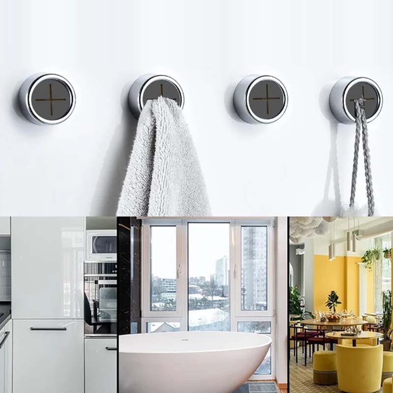 Round Adhesive Push Towel Hooks for Kitchen