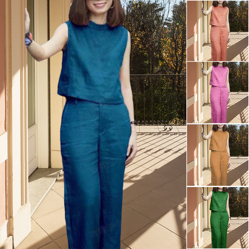 Casual Round Neck Tank Top with Long Pant