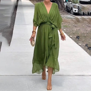 Stylish and elegant V-neck chiffon dress