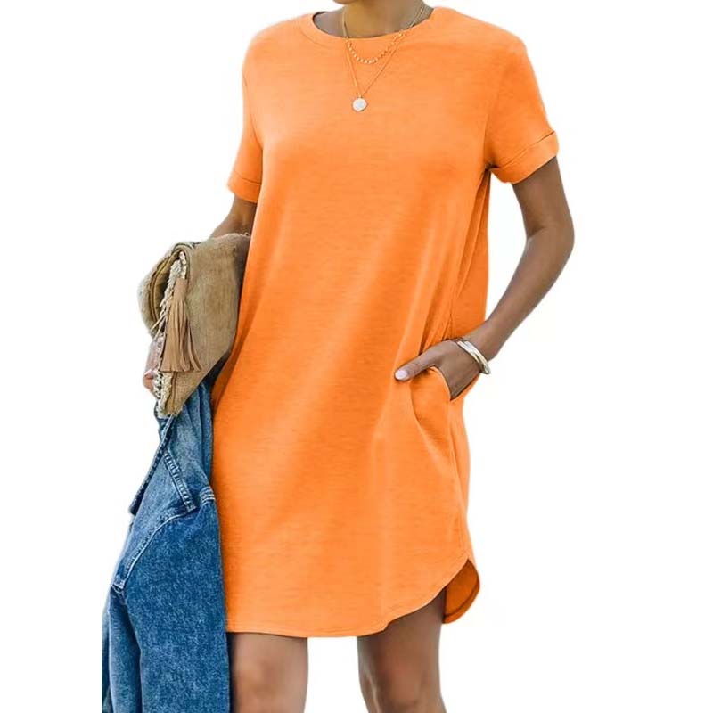 Casual Short Sleeve T-shirt Dress with Pockets