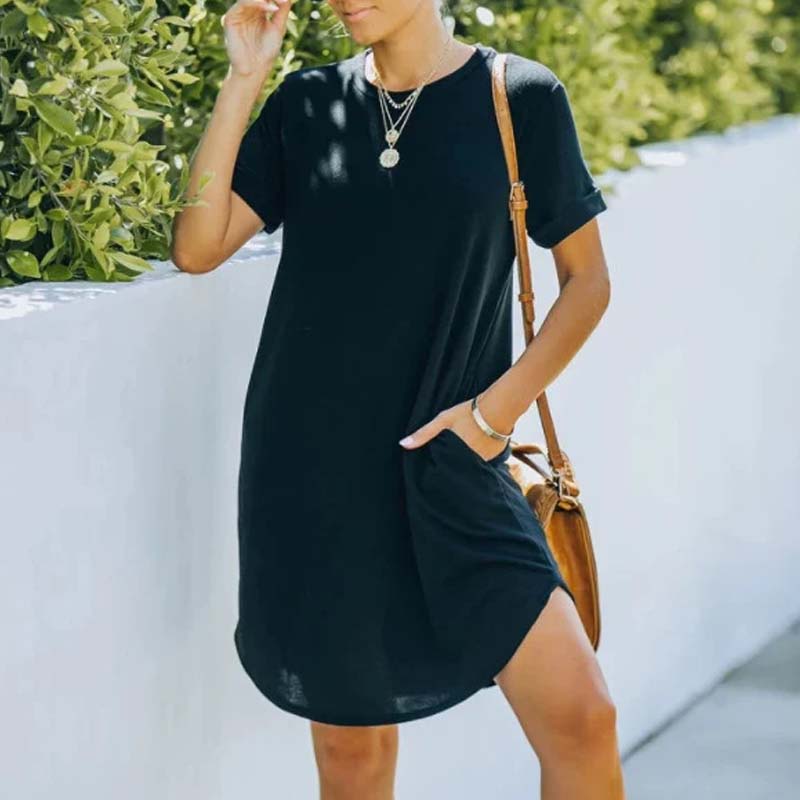 Casual Short Sleeve T-shirt Dress with Pockets
