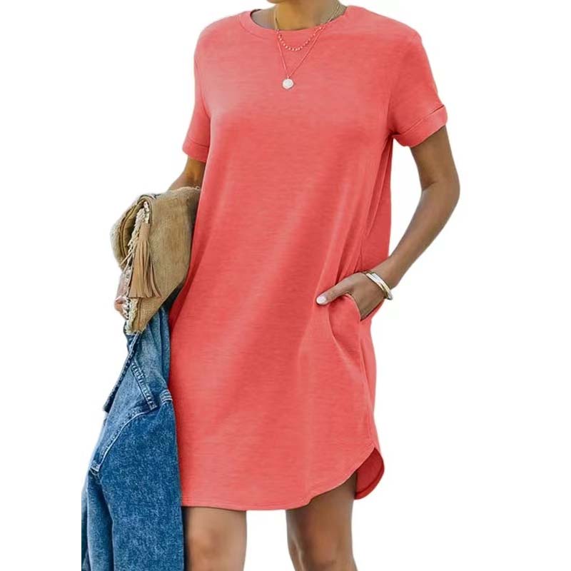 Casual Short Sleeve T-shirt Dress with Pockets