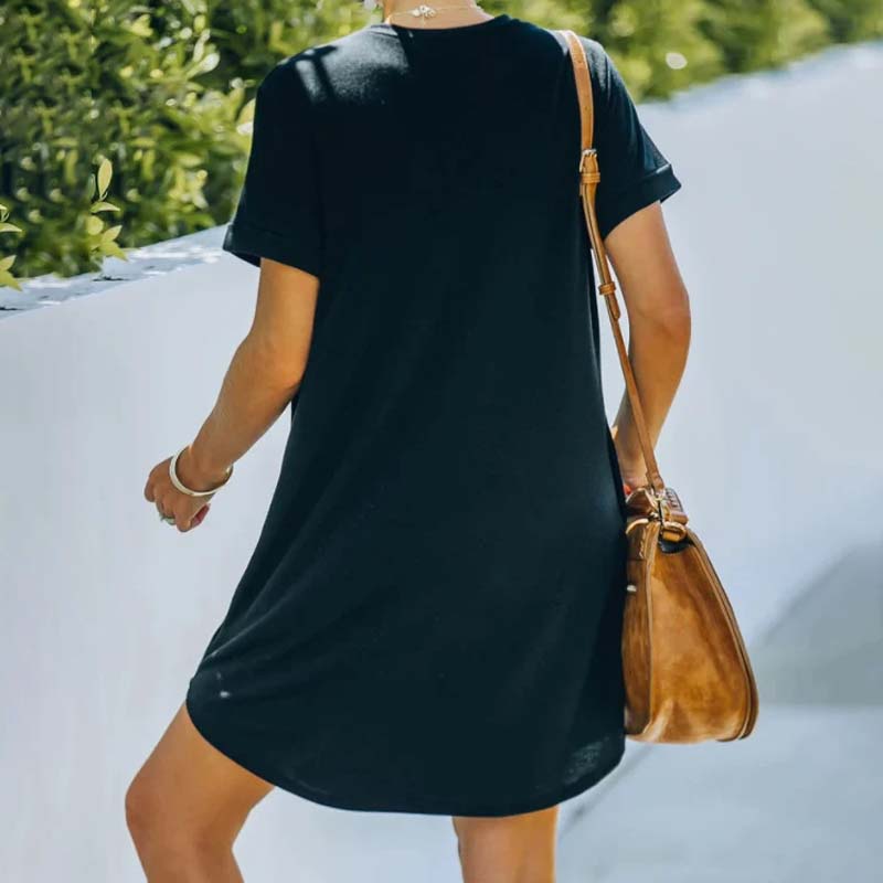 Casual Short Sleeve T-shirt Dress with Pockets