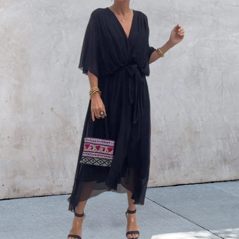 Stylish and elegant V-neck chiffon dress