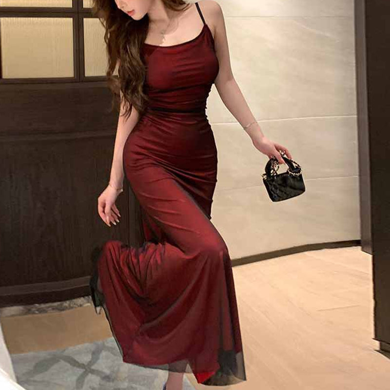 Square Neck Fashion Sexy Suspender Lift Dress