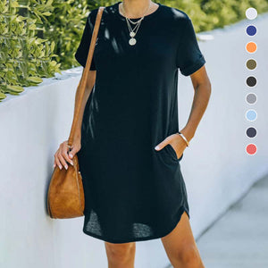 Casual Short Sleeve T-shirt Dress with Pockets