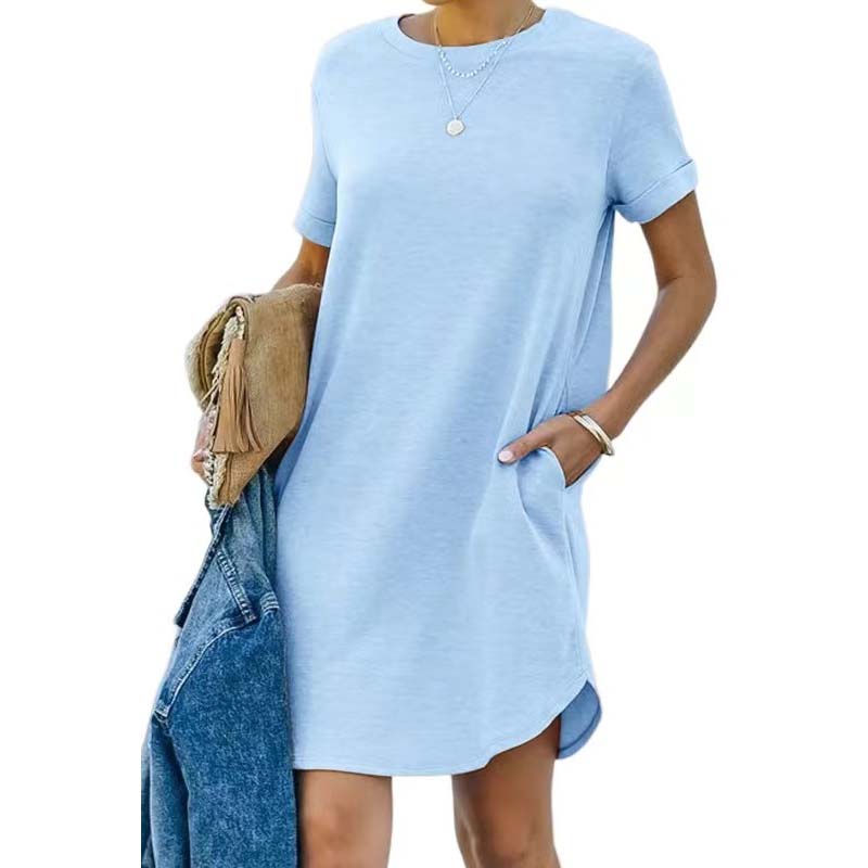 Casual Short Sleeve T-shirt Dress with Pockets