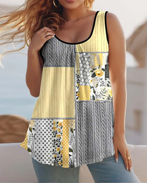 Tanktop z Gardłem wkształcie U i Motywem Kwiatowym