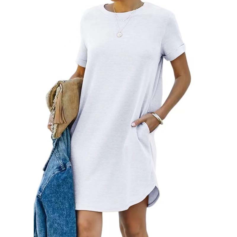 Casual Short Sleeve T-shirt Dress with Pockets